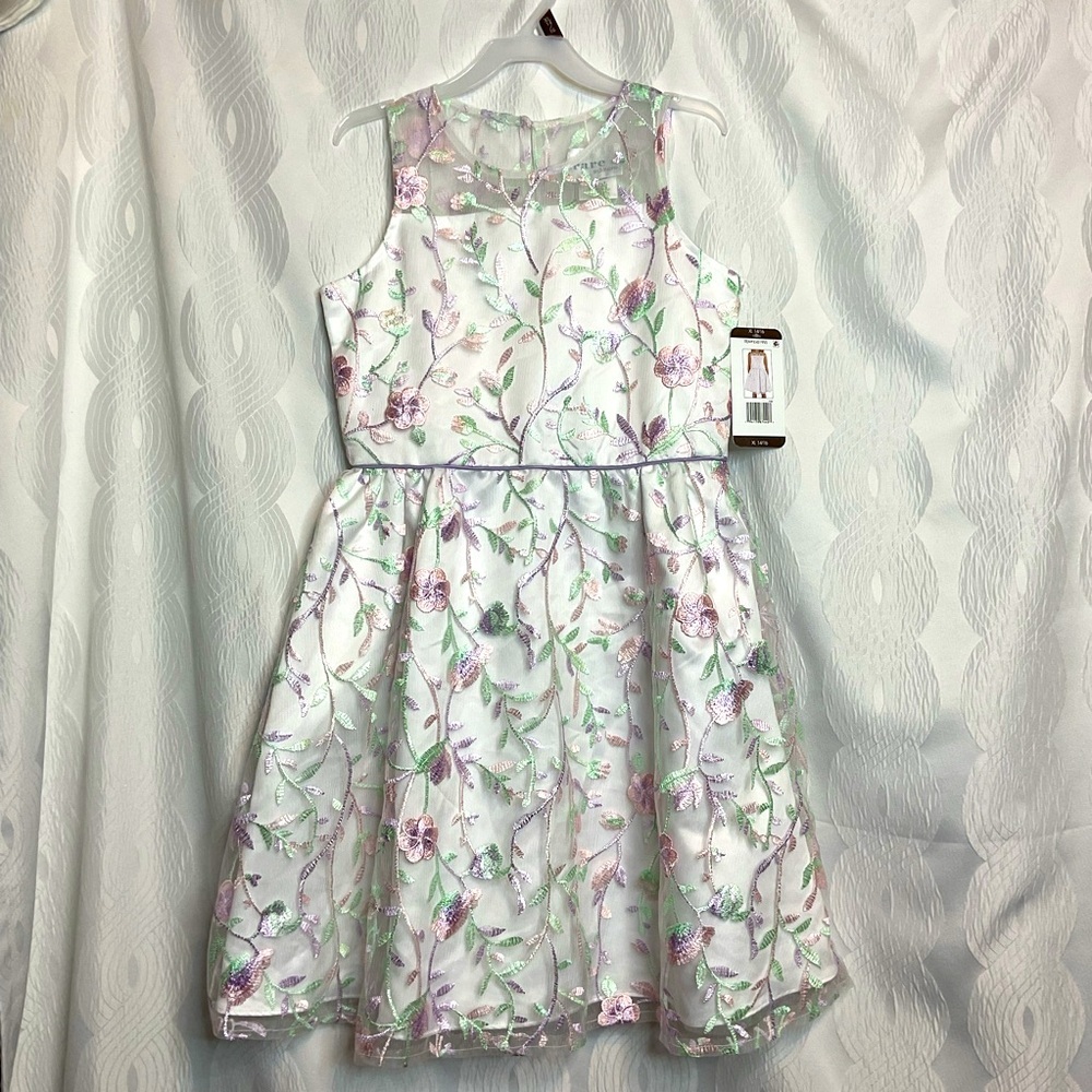 Rare Editions 14/16 white floral embroidery dress